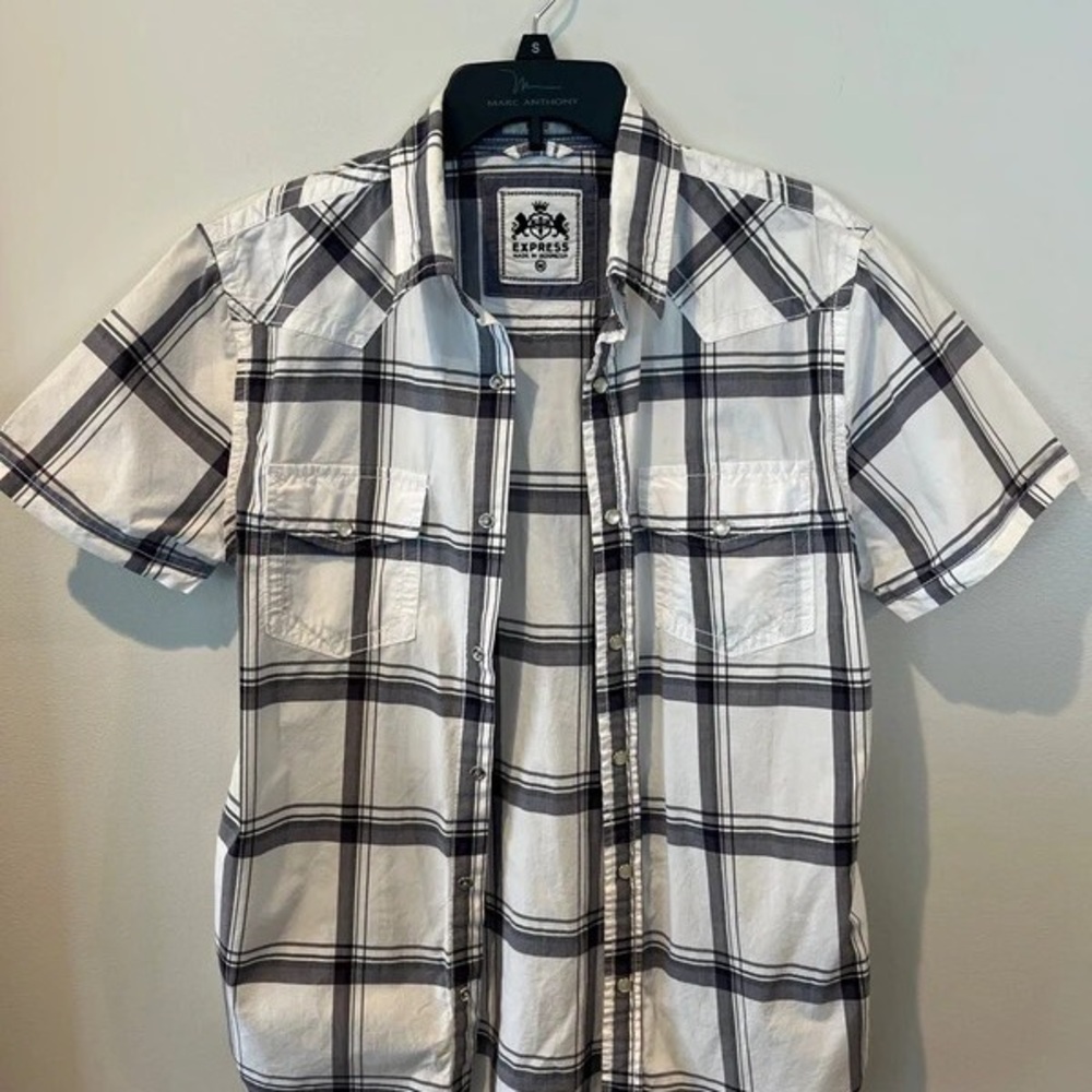 Express Men's Casual Black and White Checkered Shirt